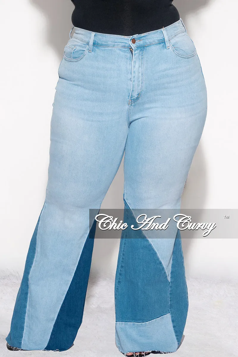 Final Sale Plus Size ColorBlock Flare Jeans in Light Denim