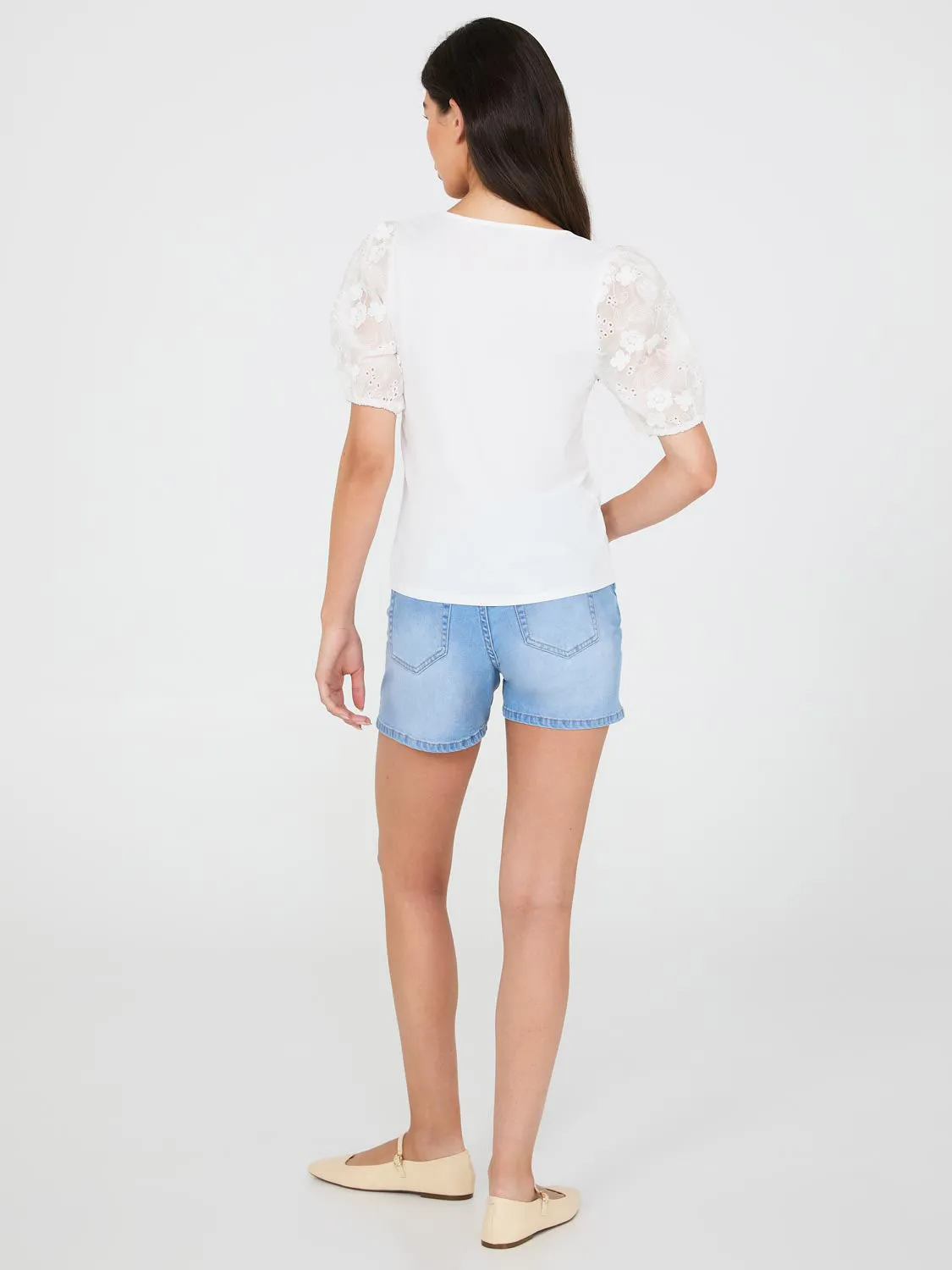 Flower Embroidered Eyelet Sleeve Top