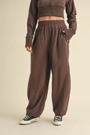 French Terry Flowy Joggers, Chocolate