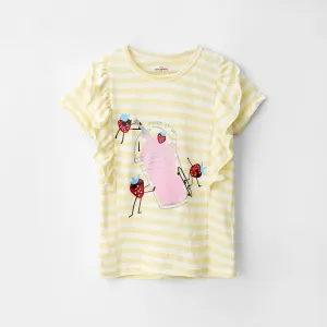 Girls Printed Soft Cotton Frill Shoulder T-Shirt