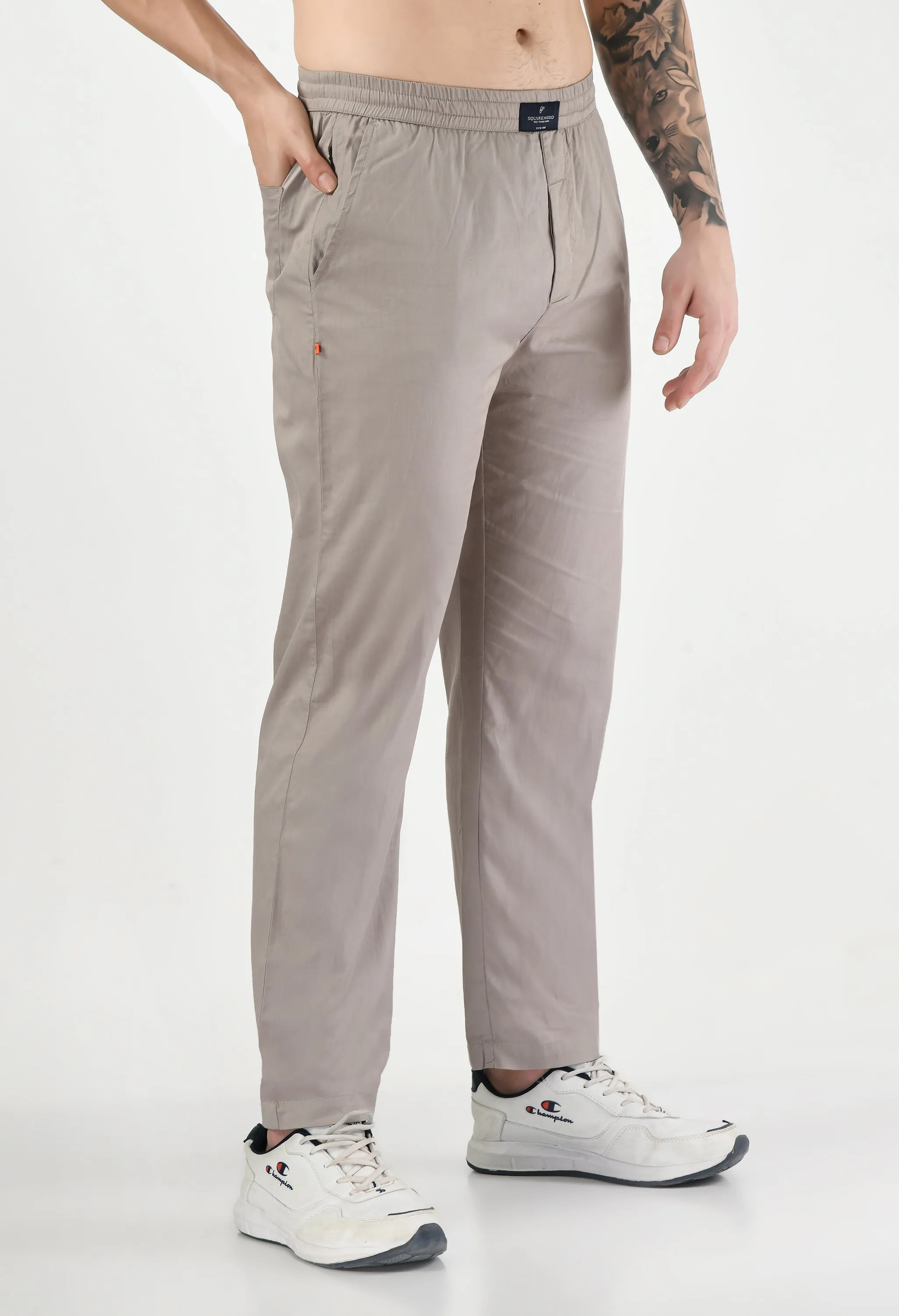 Grey Solid Relaxed Fit Casual Trouser