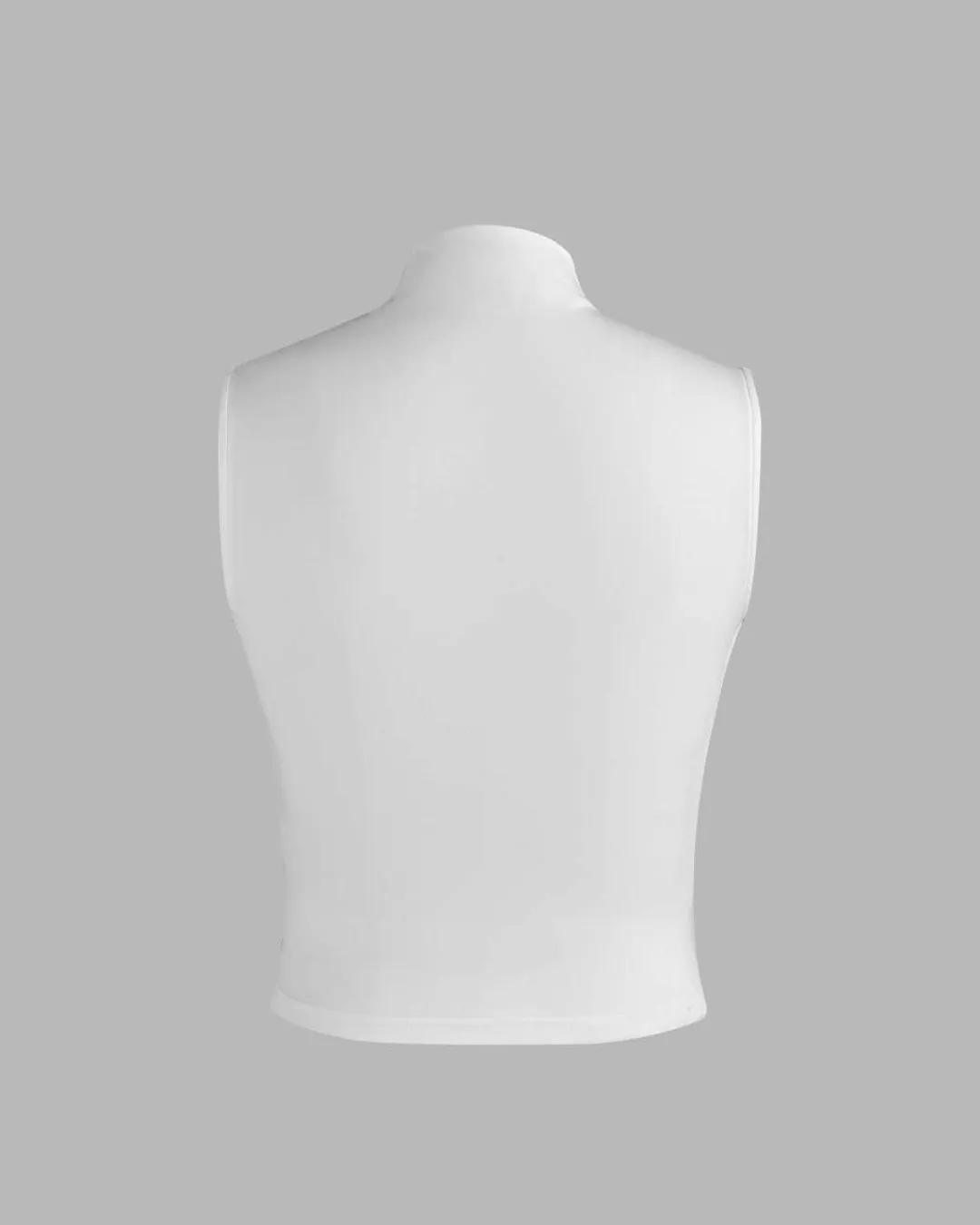 High Neck Ruched Sleeveless White Crop Top