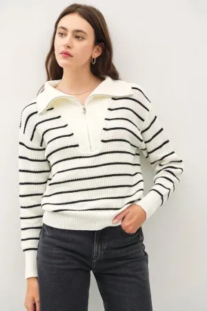 Ivory Striped Zip Up