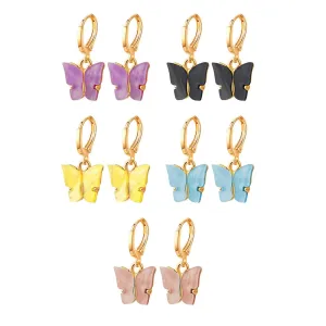 Kairangi Earring For Women Combo Pack Of 5 Pairs Gold Toned Huggie Hoops With Attached Multicolor Butterfly Charm Earrings For Women and Girls