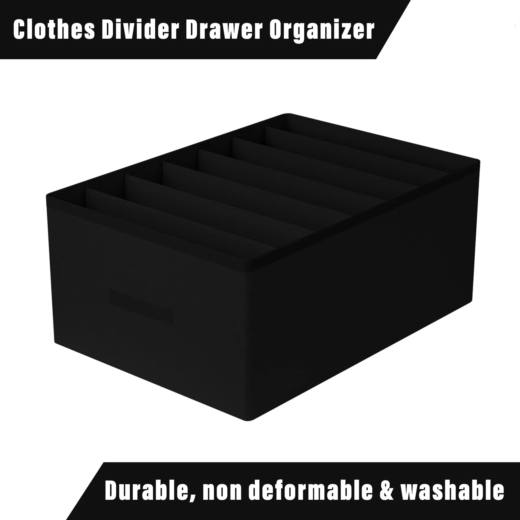 Kuber Industries Trouser Box | Wardrobe Organizer | Clothes Organizer | Storage Box for Pants-Shirt-Sweaters-Bra Panty-Socks | 7-Grid Closet Organizer | Plain | Medium | Black