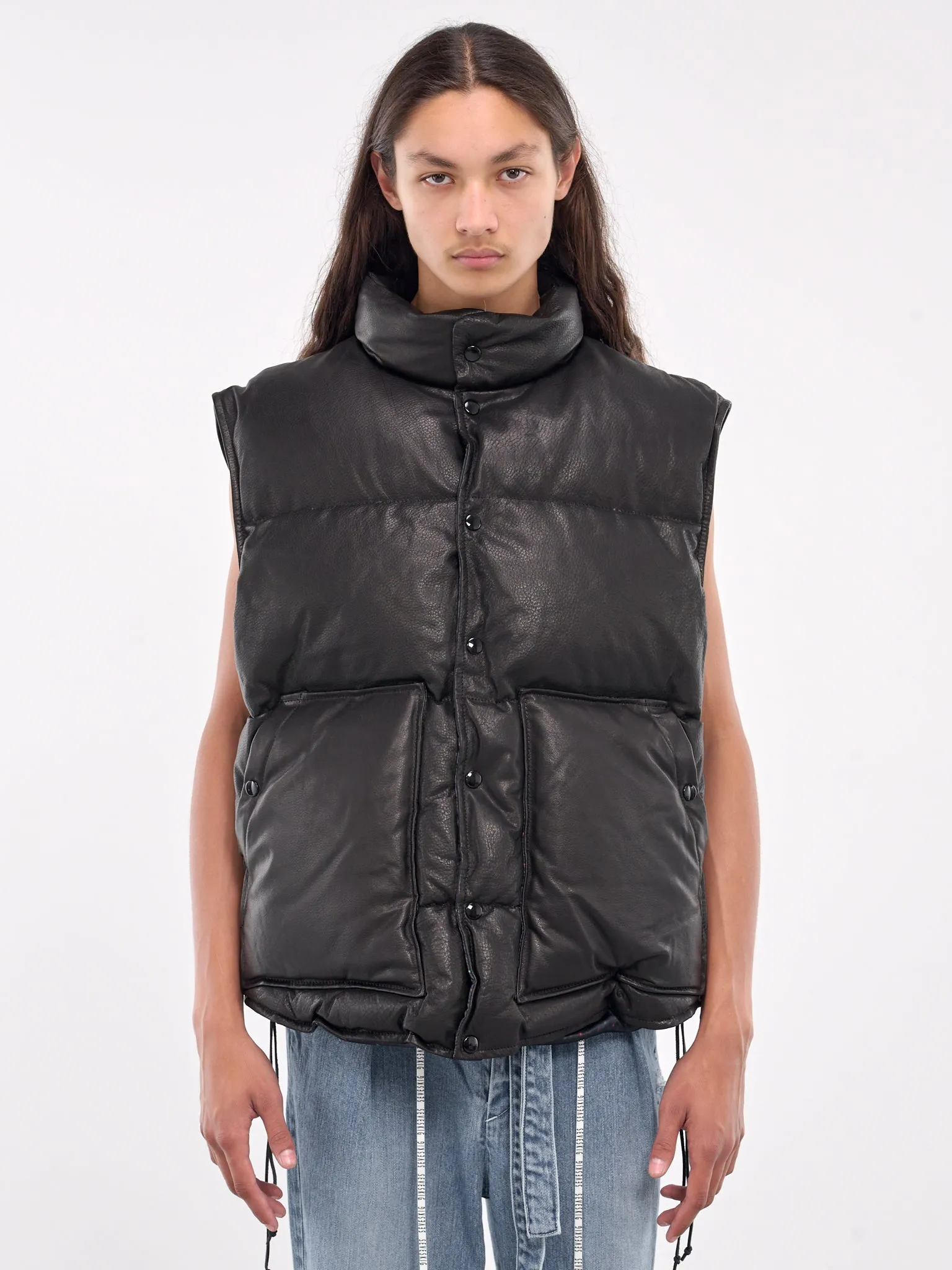 Leather Puffer Vest (VS-SV-NYA-1001-BLACK)