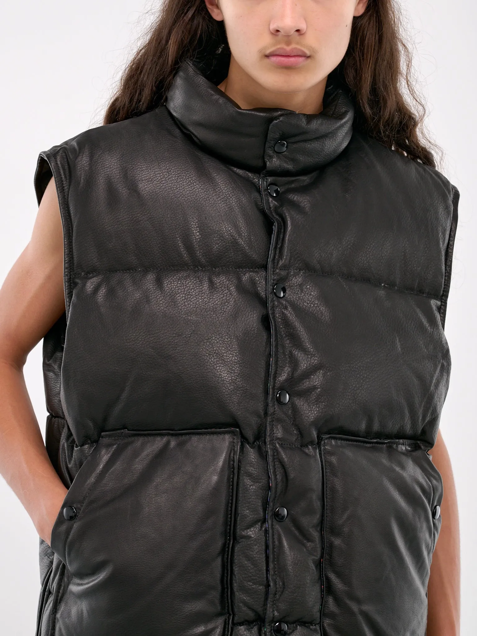 Leather Puffer Vest (VS-SV-NYA-1001-BLACK)