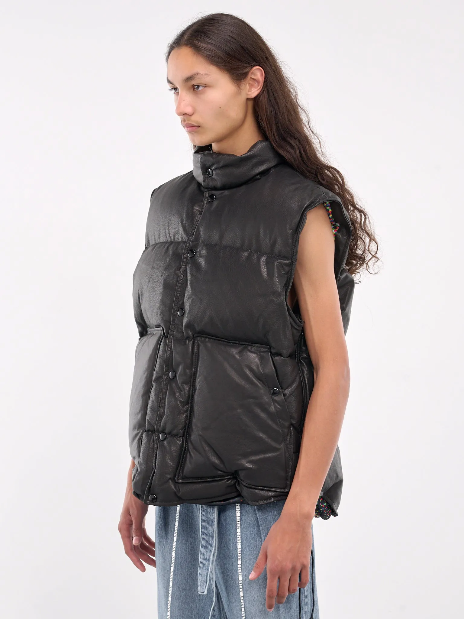 Leather Puffer Vest (VS-SV-NYA-1001-BLACK)