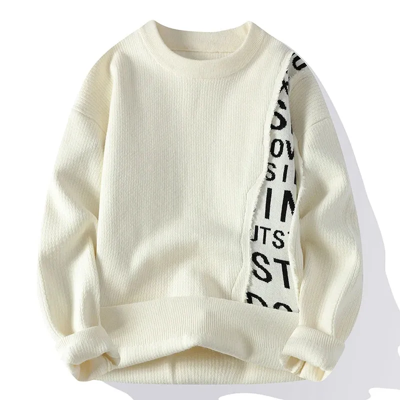 Letter Printed Patchwork Design Sweater