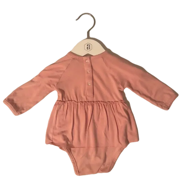 LONG SLEEVE SKIRTED BODYSUIT IN PRETTIEST PINK (SZ 6-12M)