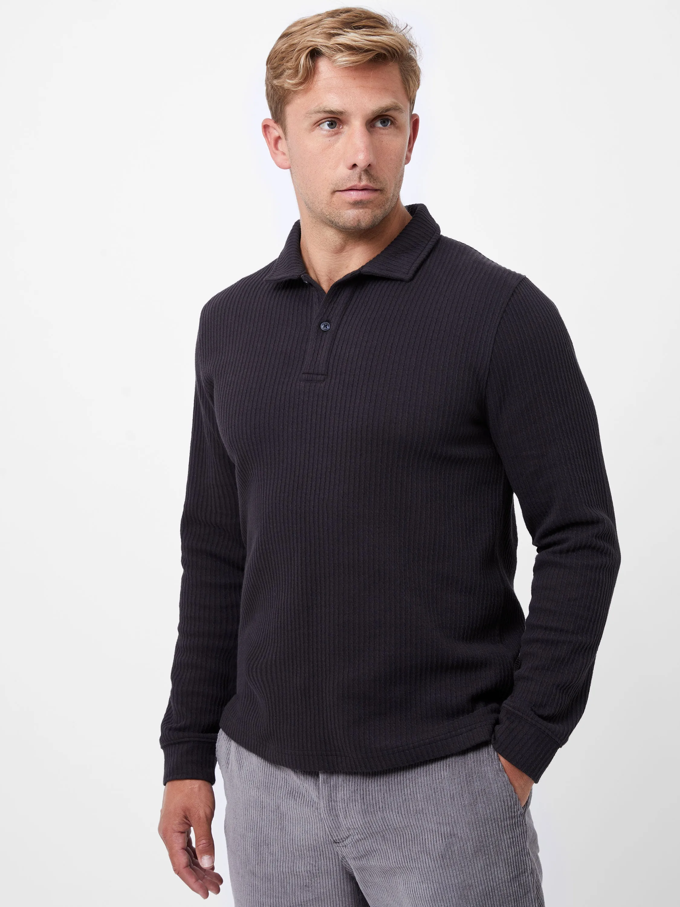 Long Sleeve Waffle Polo Shirt