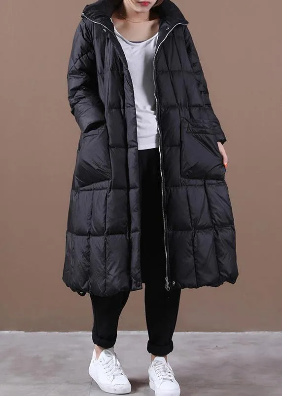 Luxury black warm winter coat plus size womens parka hooded zippered  coats