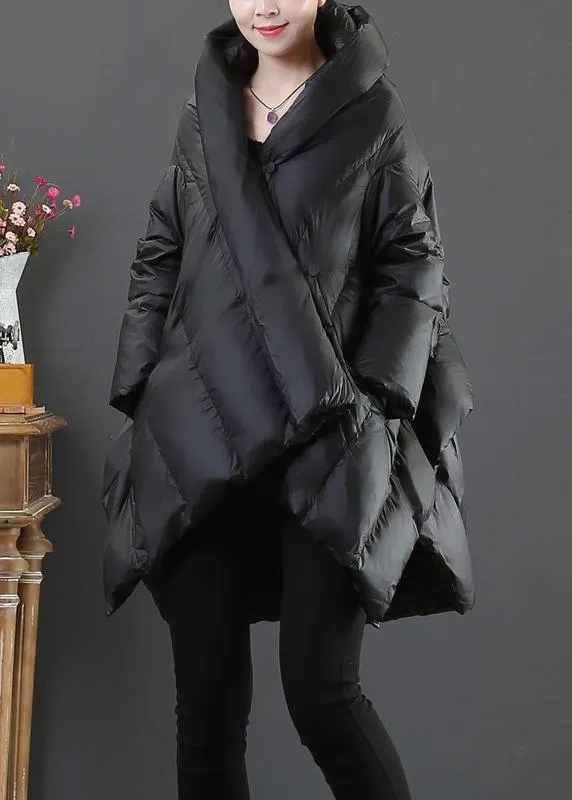 Luxury casual snow jackets coats black hooded asymmetric down jacket woman