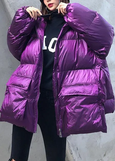 Luxury purple down jacket woman plus size clothing winter jacket hooded zippered Elegant coats