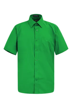 Men's Regular Fit Short Sleeve Solid Color Dress Shirts (Green)