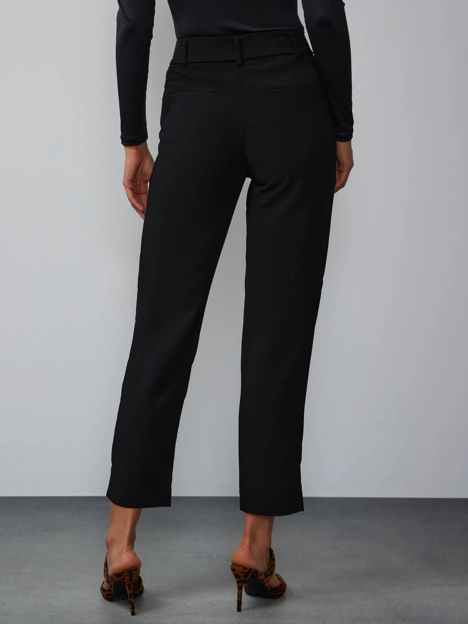 Mid Rise Belted Tapered Pant