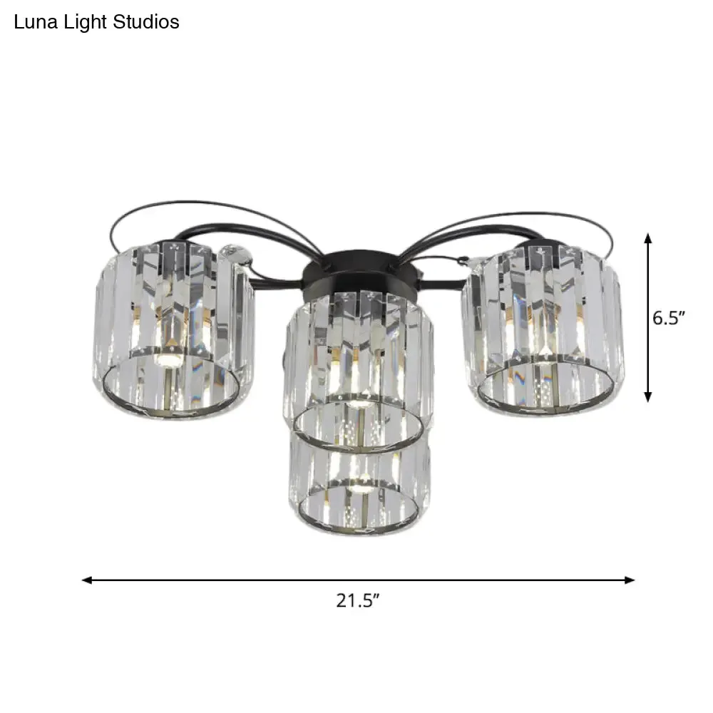 Modernist Column Flush Mount Light with Clear Crystal Block - Ideal for Bedroom Lighting (4/6 Bulbs)