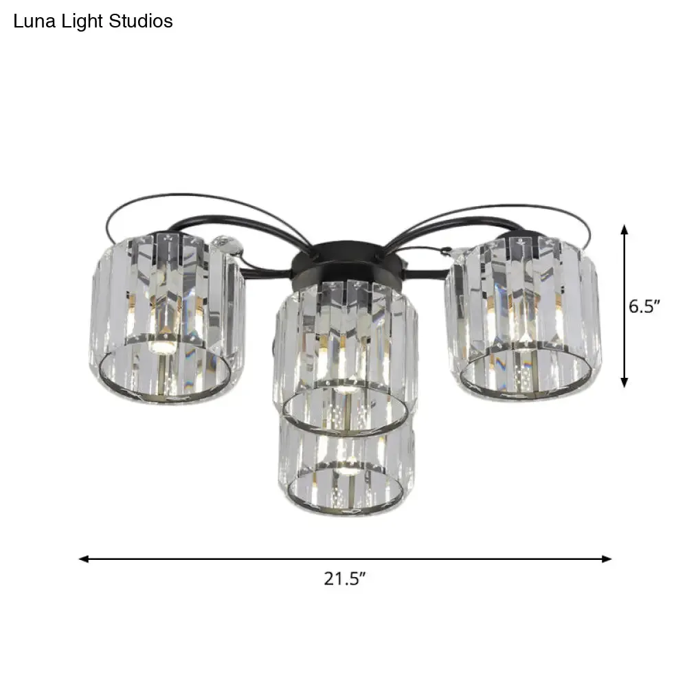 Modernist Column Flush Mount Light with Clear Crystal Block - Ideal for Bedroom Lighting (4/6 Bulbs)