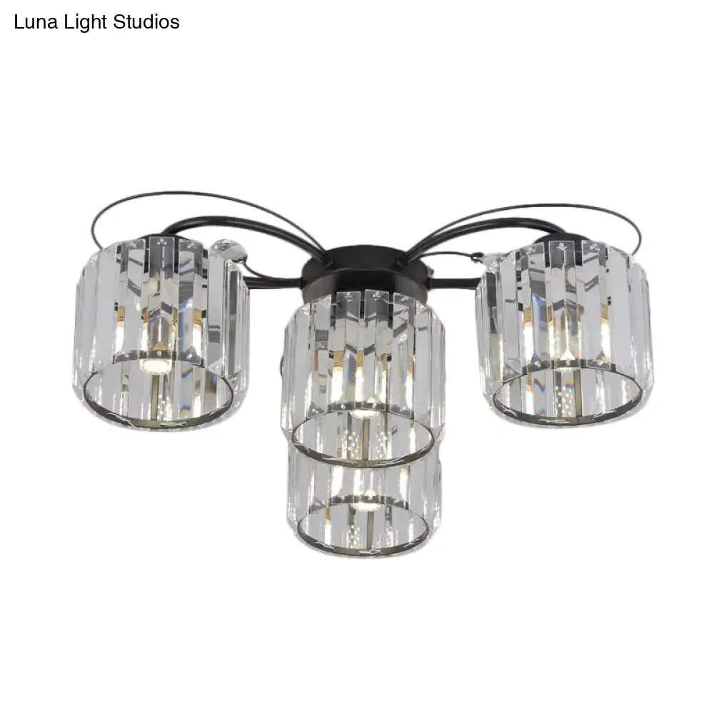 Modernist Column Flush Mount Light with Clear Crystal Block - Ideal for Bedroom Lighting (4/6 Bulbs)