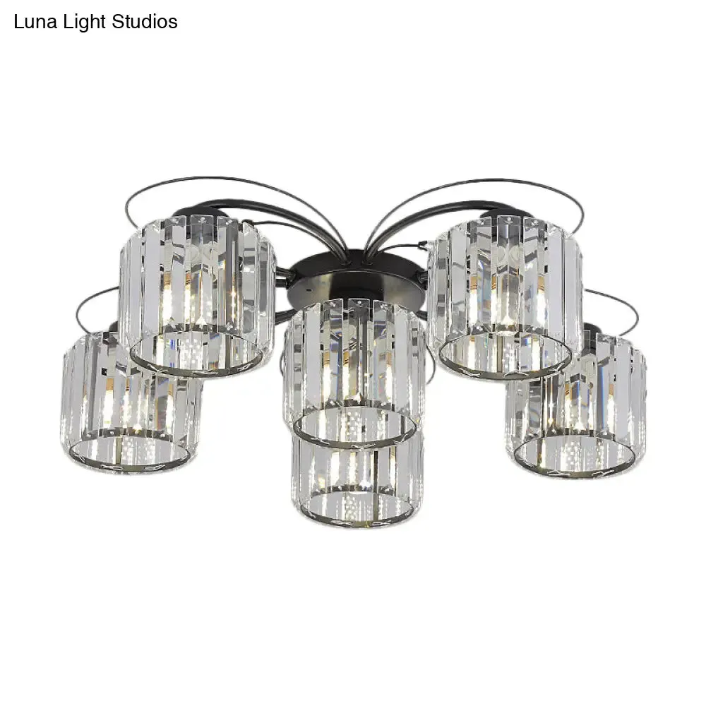 Modernist Column Flush Mount Light with Clear Crystal Block - Ideal for Bedroom Lighting (4/6 Bulbs)