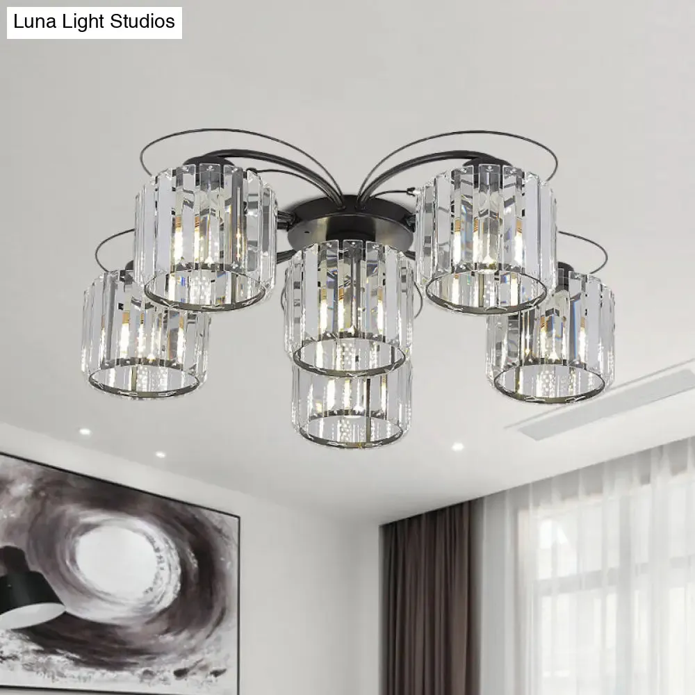 Modernist Column Flush Mount Light with Clear Crystal Block - Ideal for Bedroom Lighting (4/6 Bulbs)