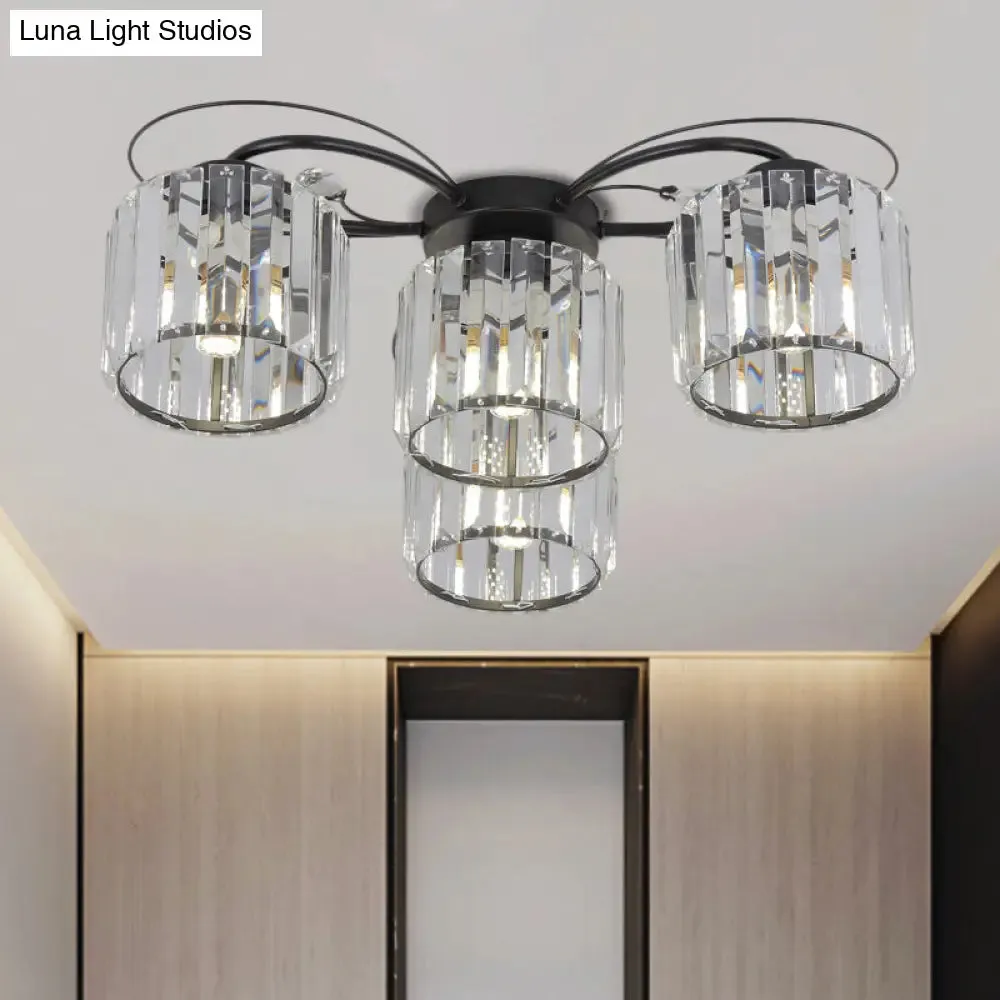 Modernist Column Flush Mount Light with Clear Crystal Block - Ideal for Bedroom Lighting (4/6 Bulbs)