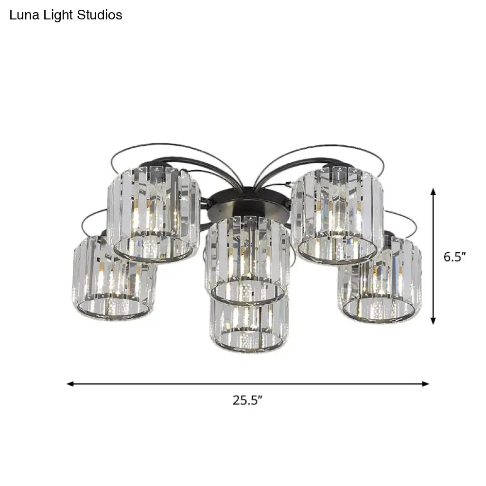 Modernist Column Flush Mount Light with Clear Crystal Block - Ideal for Bedroom Lighting (4/6 Bulbs)