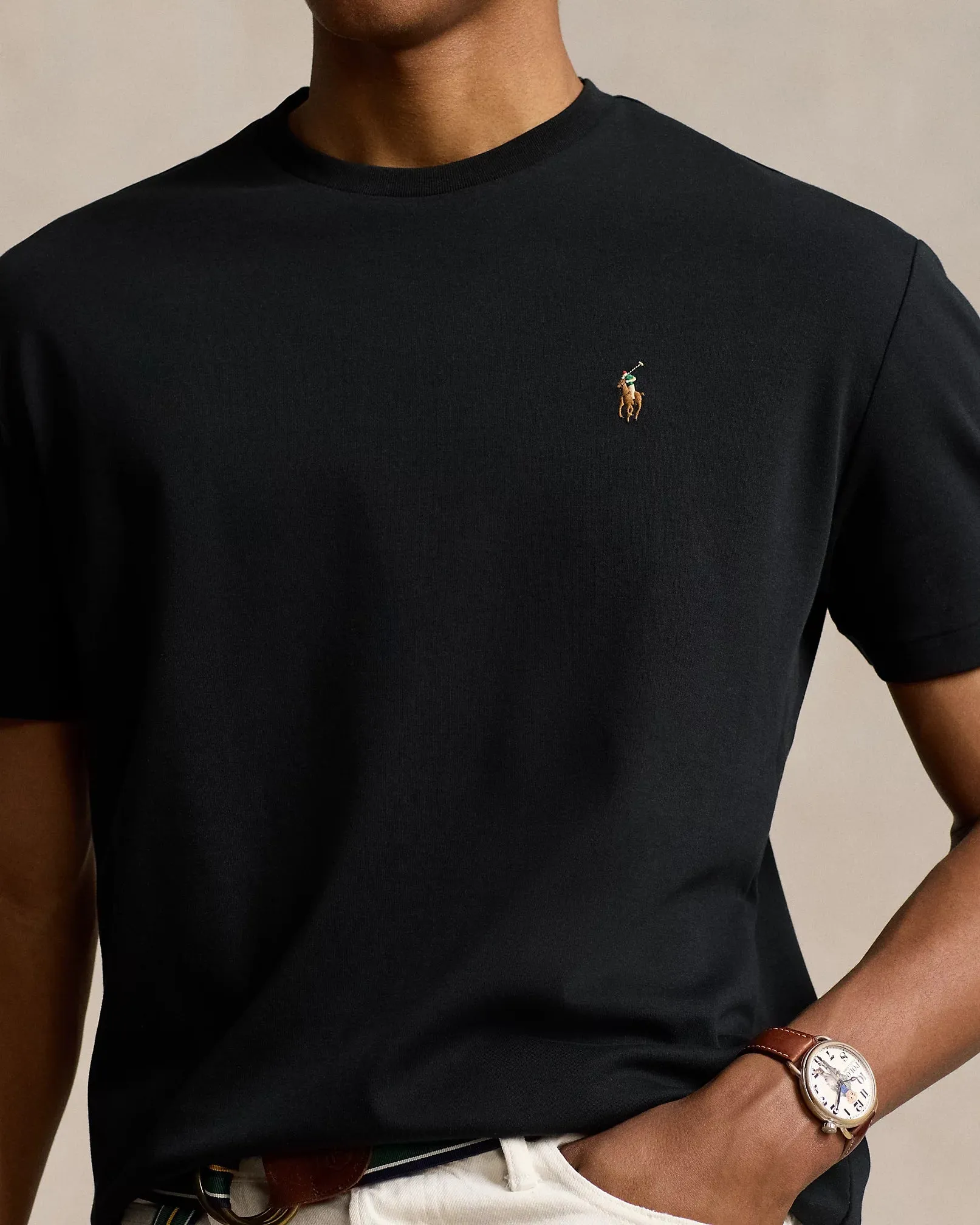 Ralph Lauren Custom Slim Fit Interlock Soft Cotton T-Shirt | Black