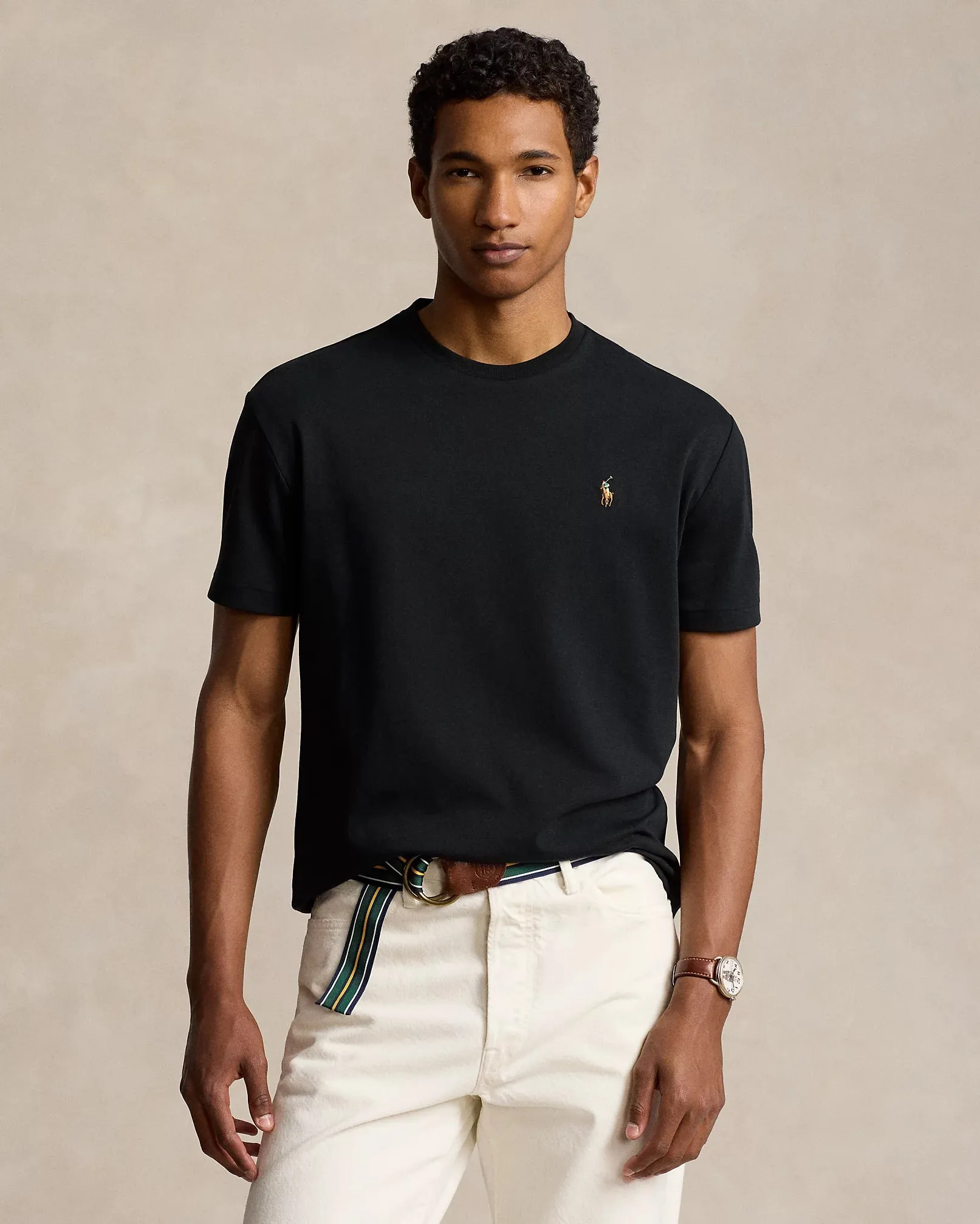 Ralph Lauren Custom Slim Fit Interlock Soft Cotton T-Shirt | Black