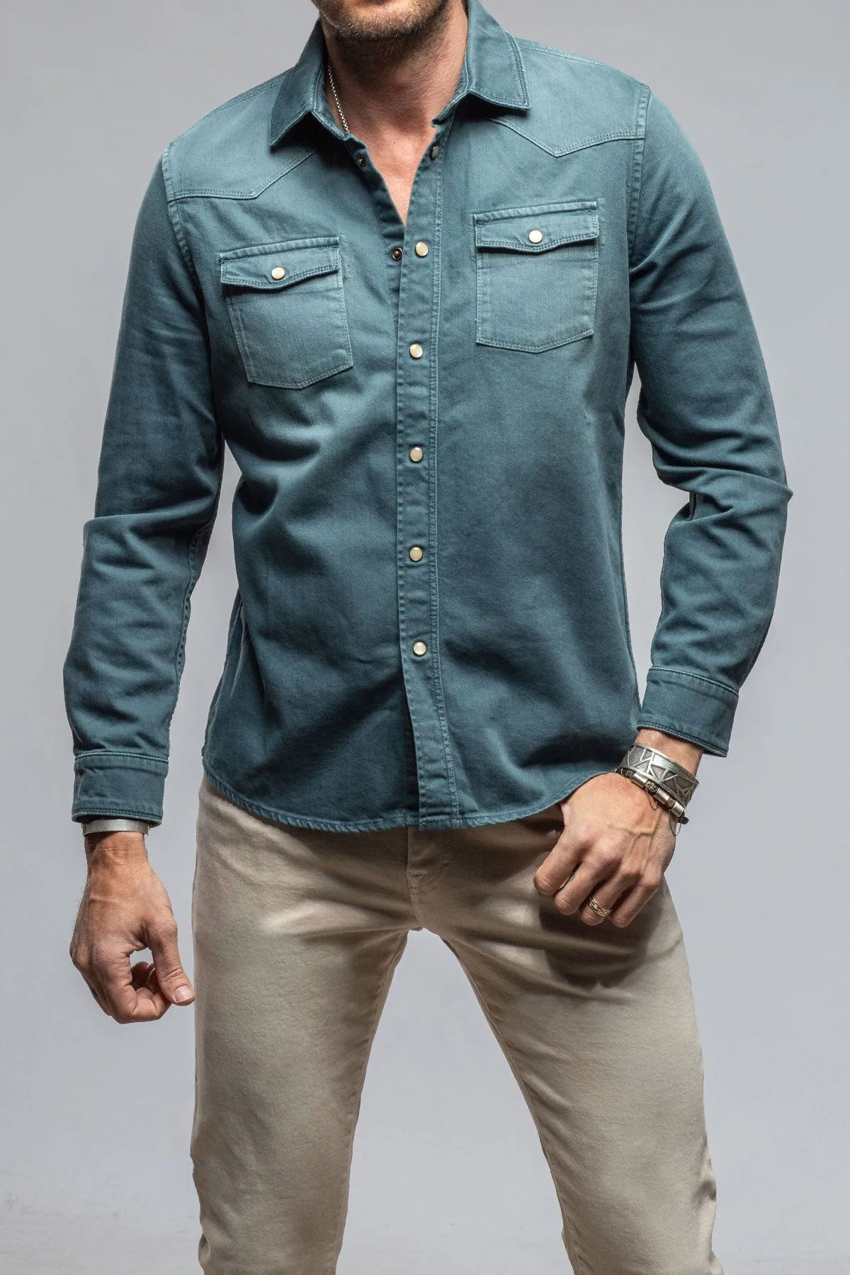 Ranger Colored Denim Snap Shirt In Ottanio