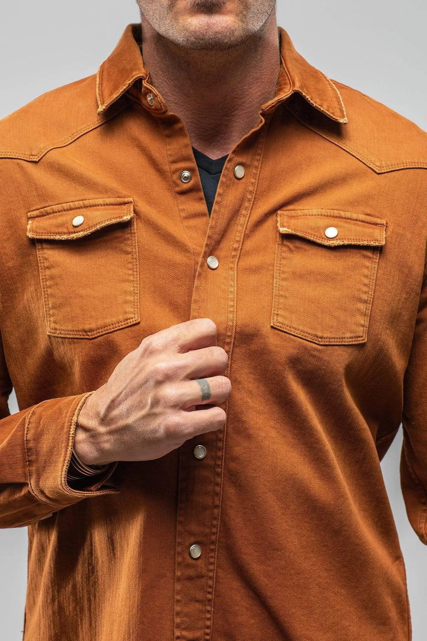 Ranger Colored Denim Snap Shirt In Ruggine