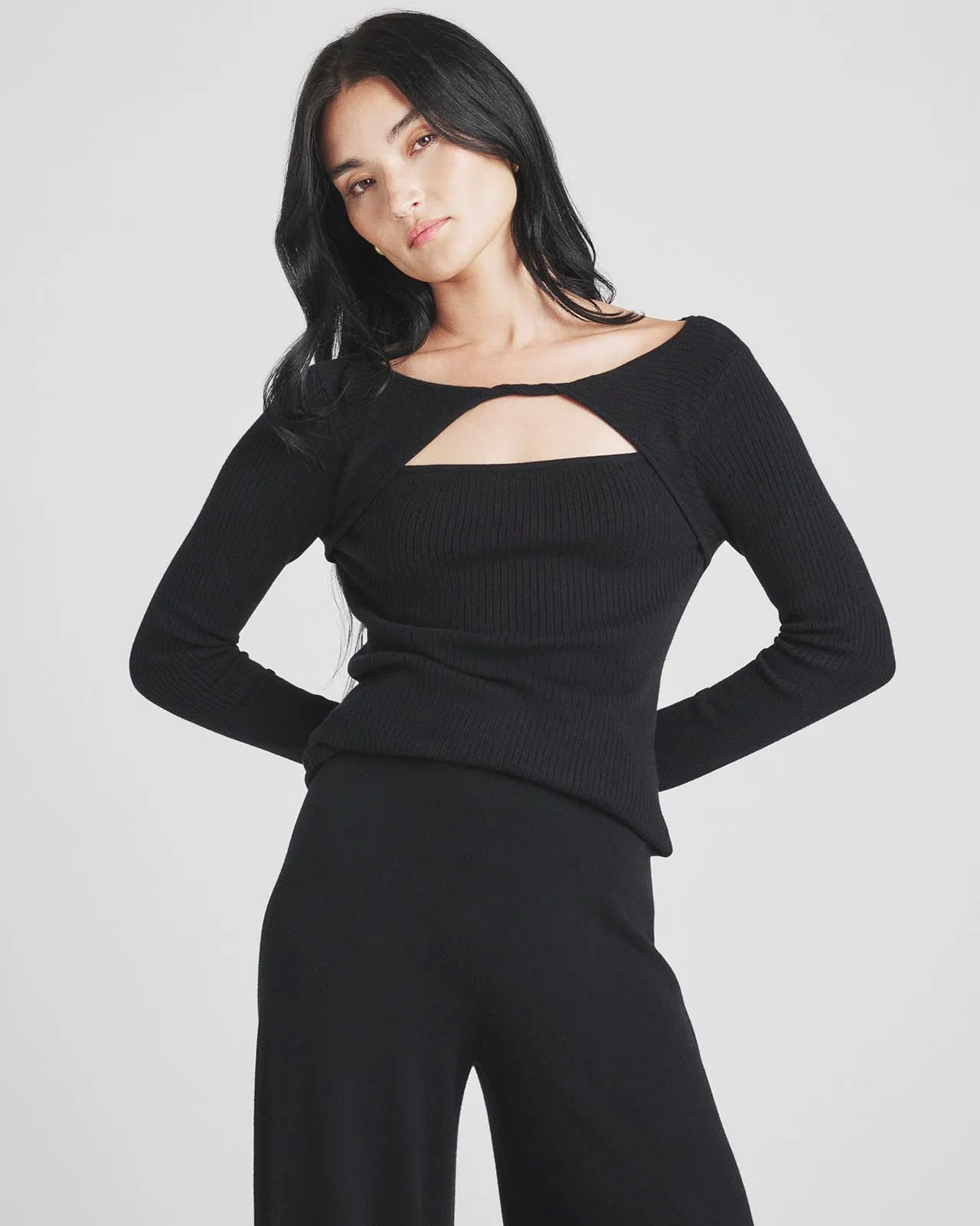 Ribbed Loopknit LYR Twist-Front Top