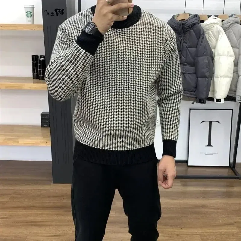 Small Plaid Round Collar Knitted Sweater