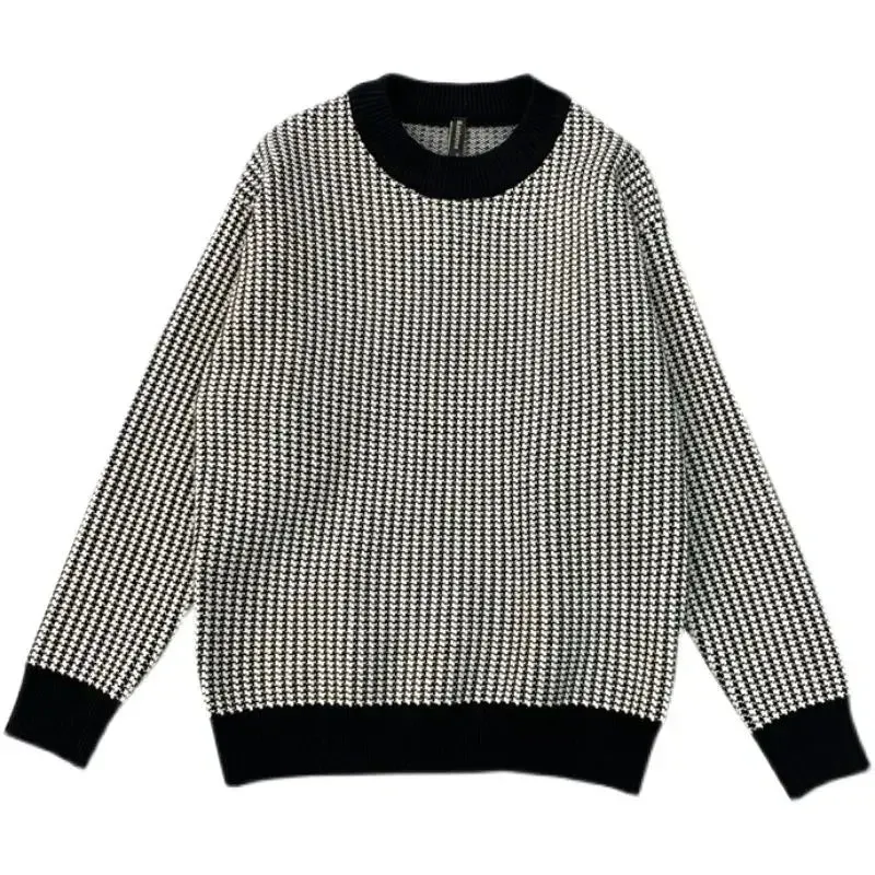 Small Plaid Round Collar Knitted Sweater