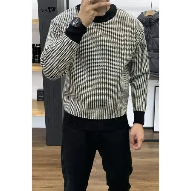 Small Plaid Round Collar Knitted Sweater