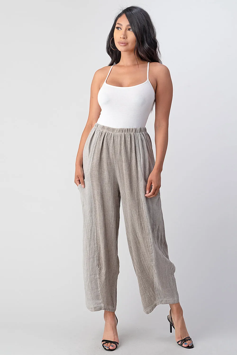 Straight Cotton Linen Pants With Pockets