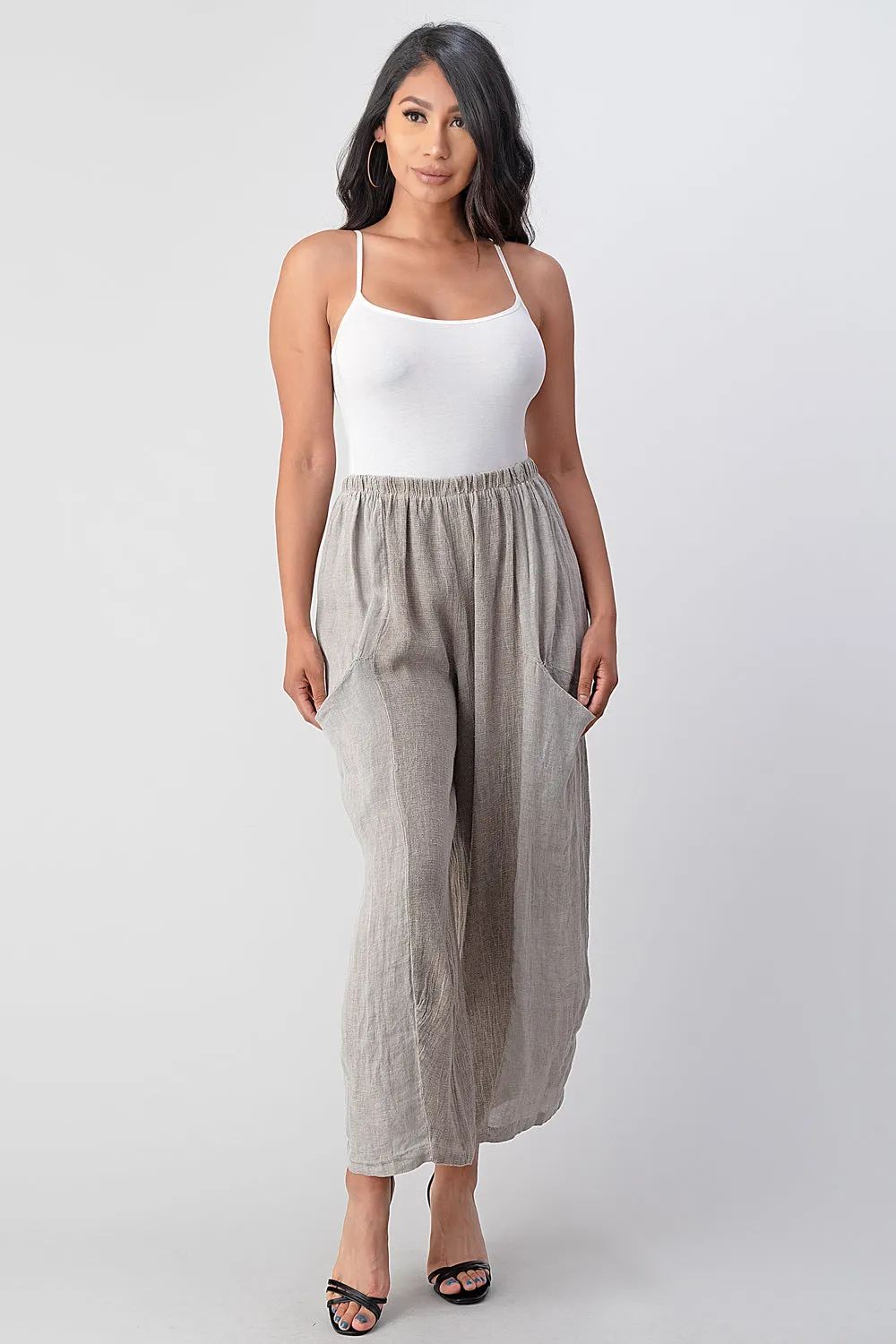 Straight Cotton Linen Pants With Pockets