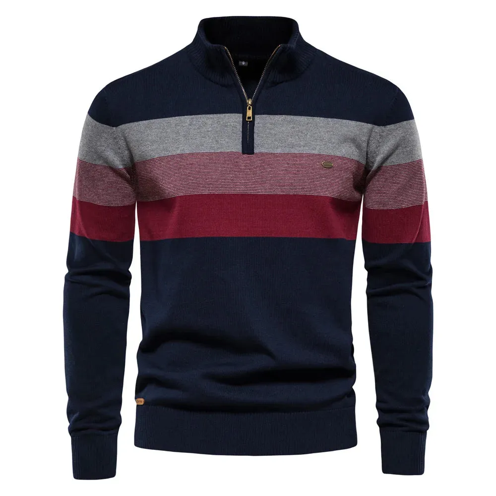 Stripes Knitted Half Zipper Pullover