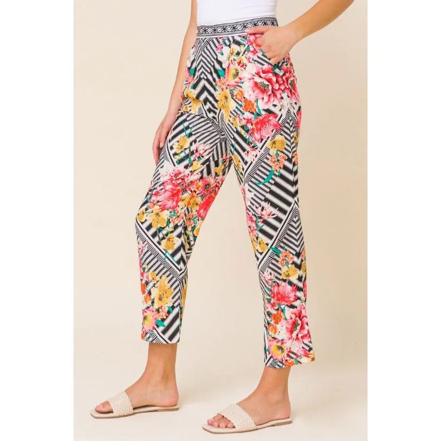 Tapered Floral Stripes Pants