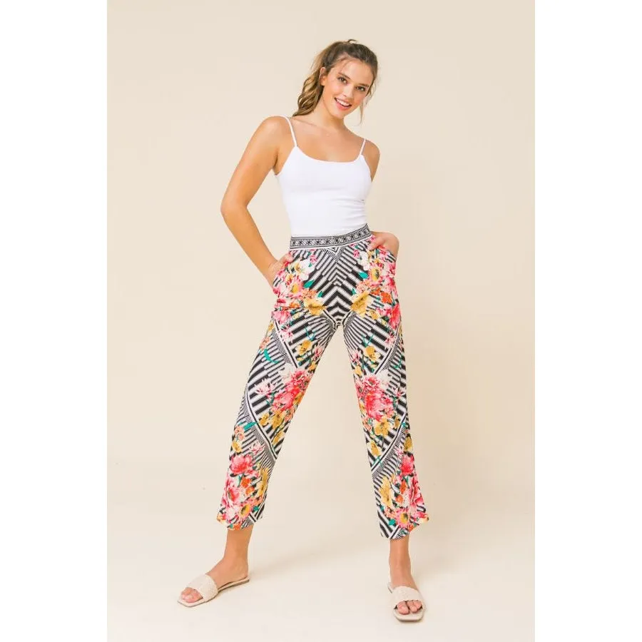 Tapered Floral Stripes Pants