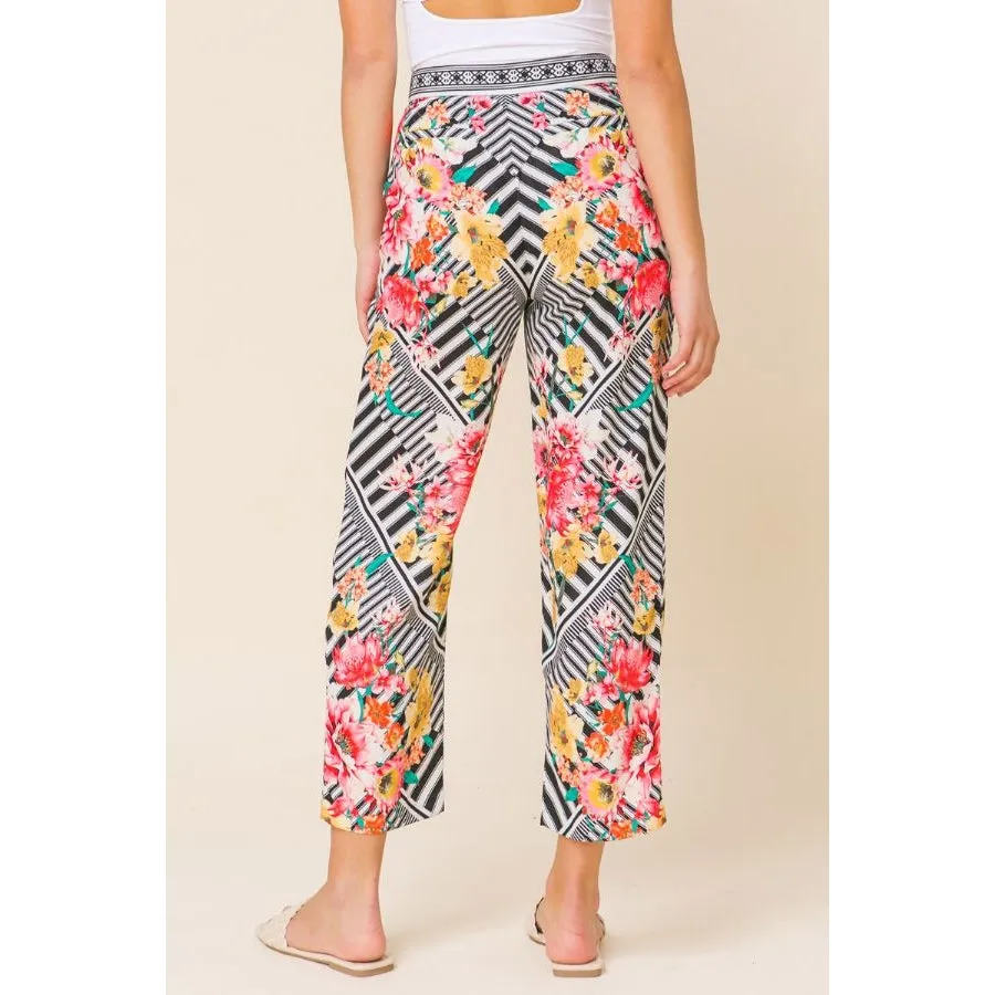 Tapered Floral Stripes Pants