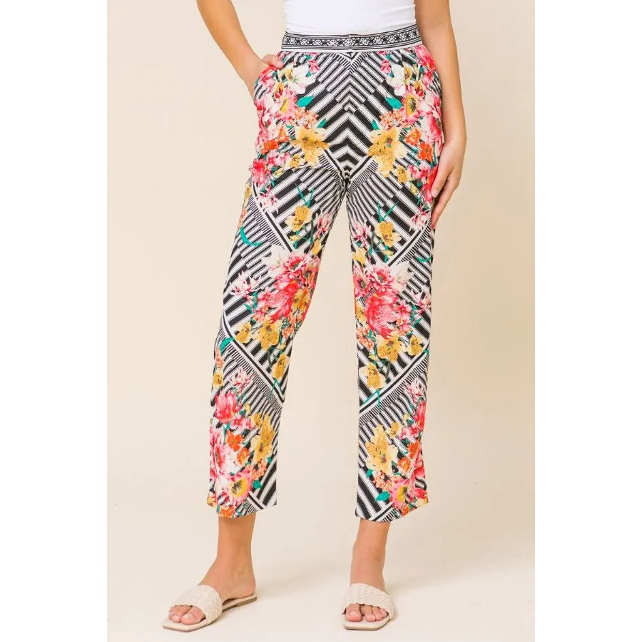 Tapered Floral Stripes Pants