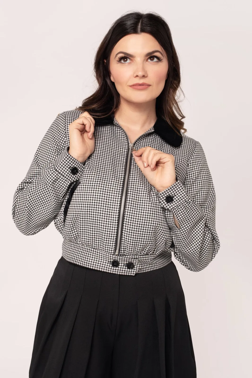 Teddy Houndstooth Print Jacket by Hell Bunny