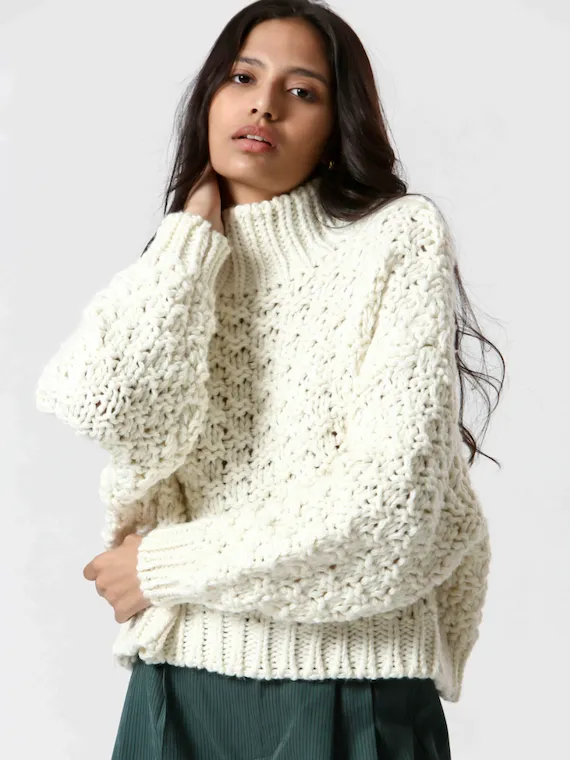 The Korner Chunky Knit Sweater | White