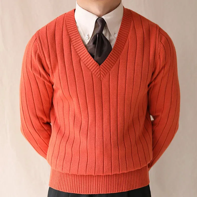 V-Neck Striped Knitwear Sweater