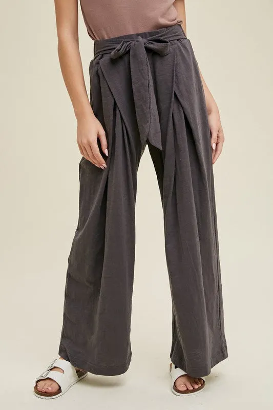 Waist Tie Slub Knit Pants