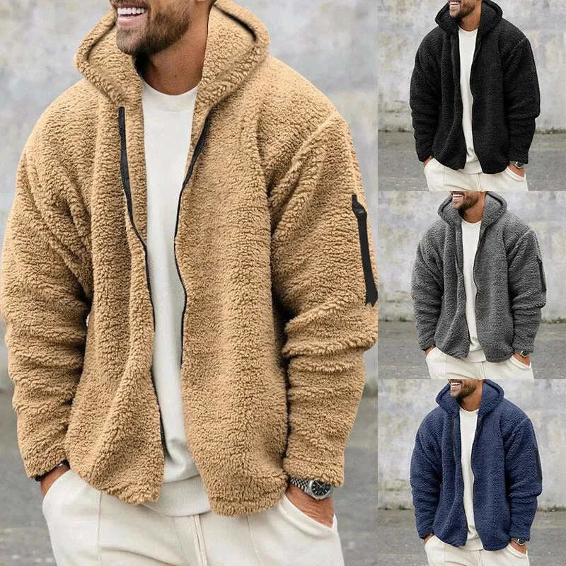 Wiaofellas Fashion Loose Autumn Jacket Clothing  Casual Zip Sweatshirt Men Thick Wool Coats Casual Solid Hooded Winter Fleece Hoodies