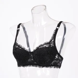 Women Sexy Bra Floral Lace Embroidery Transparent Super Thin Underwear Breathable Bras