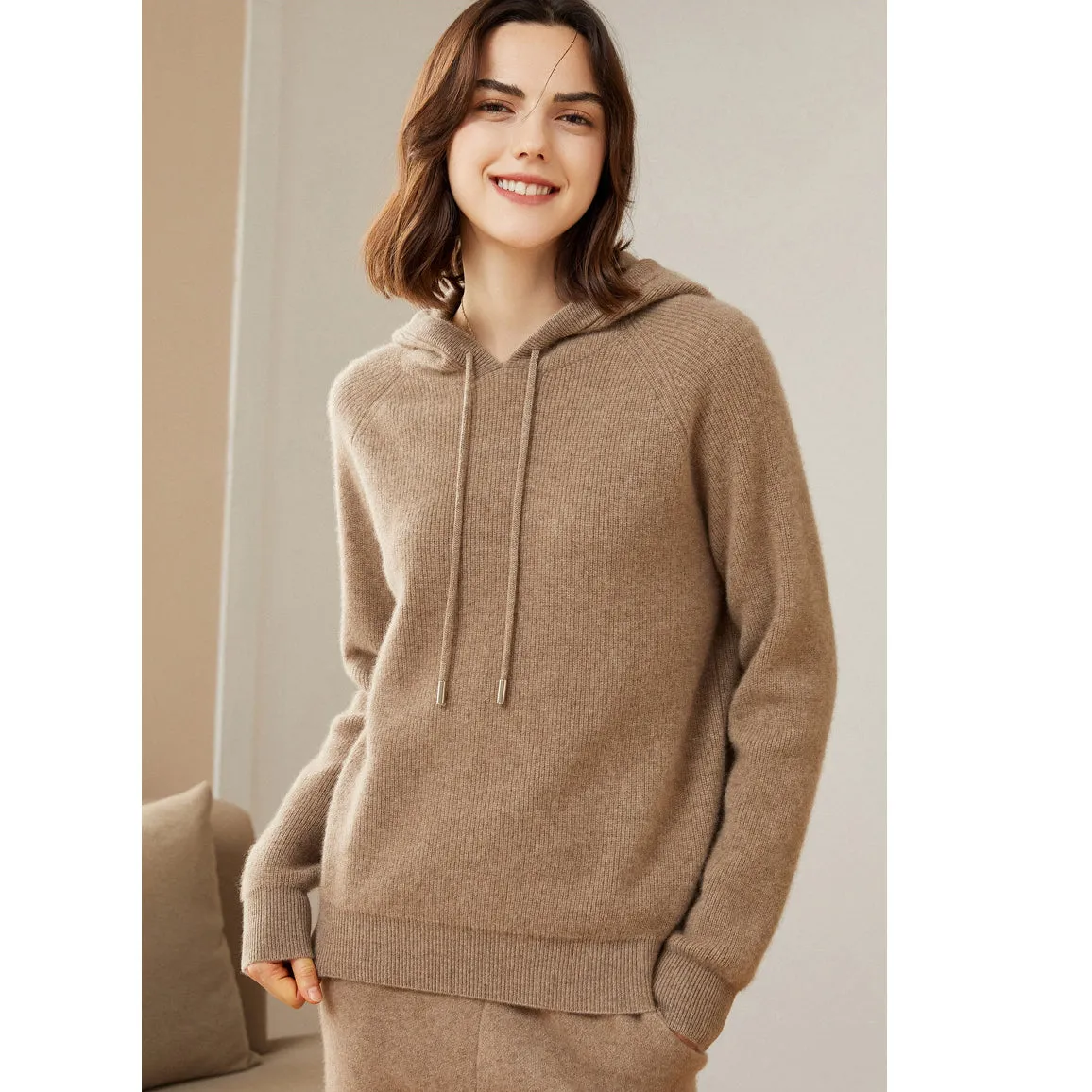 Women's 100% Pure Cashmere Hoodie Sweater Cashmere Hooded Warm Cashmere Sweater