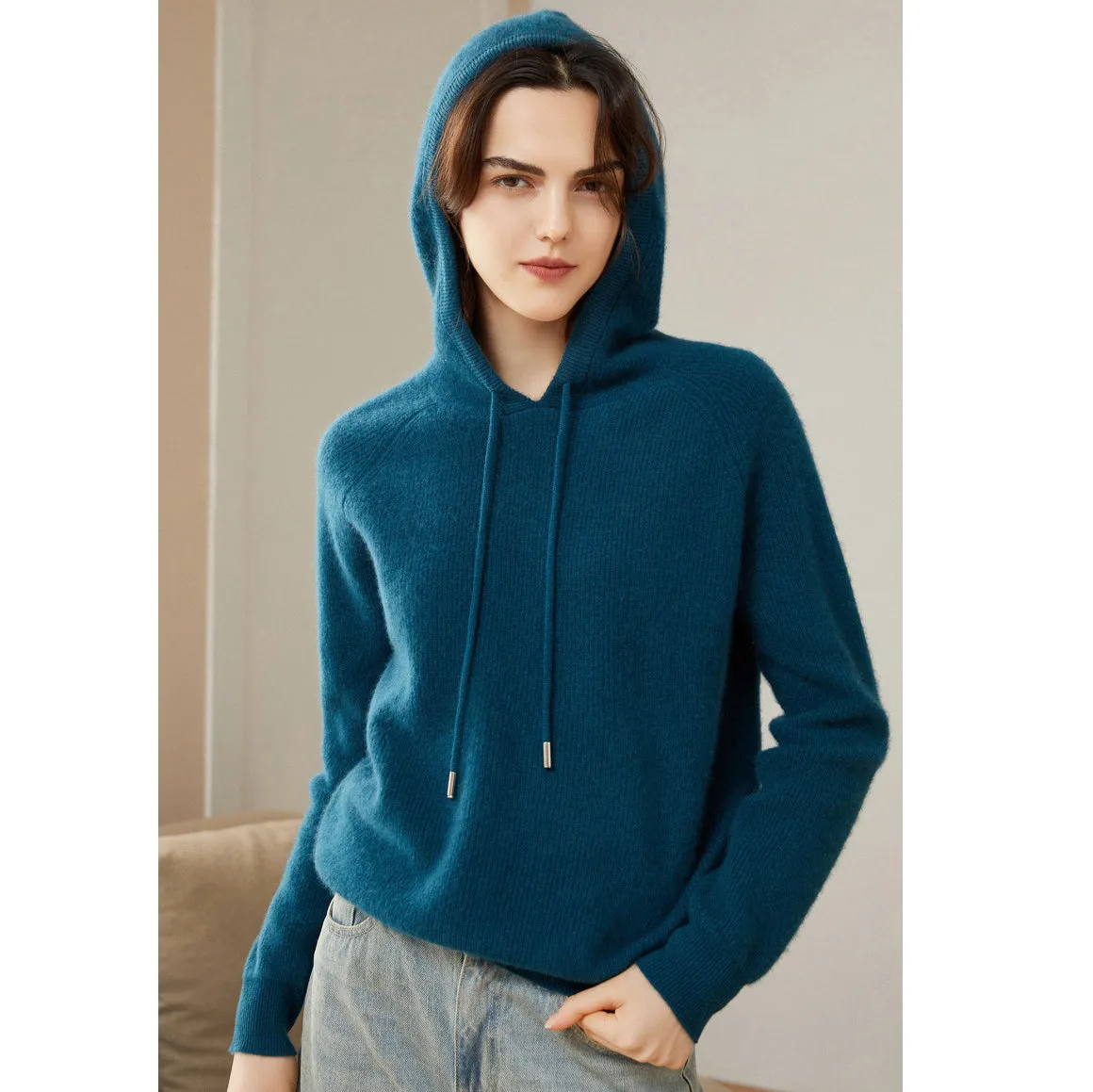 Women's 100% Pure Cashmere Hoodie Sweater Cashmere Hooded Warm Cashmere Sweater